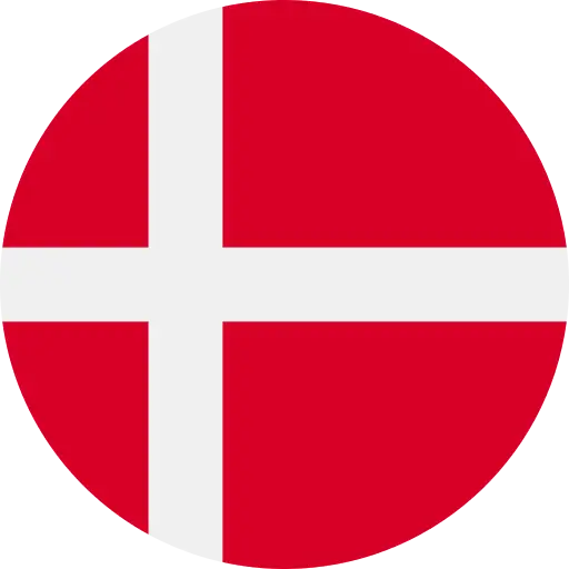 Danish round flag icon representing Denmark for learning Danish online at Talk and Chalk